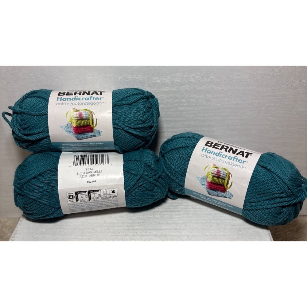 Bernat Handicrafter Cotton Yarn Teal Medium 4 Weight 162101 1.75oz Set of 3